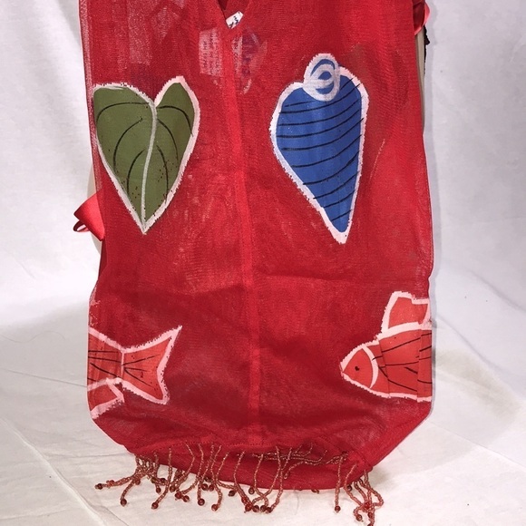 Zuliana Red Fish & Shells Mesh Beaded Beach bag Made In USA New With Tags - Picture 2 of 2
